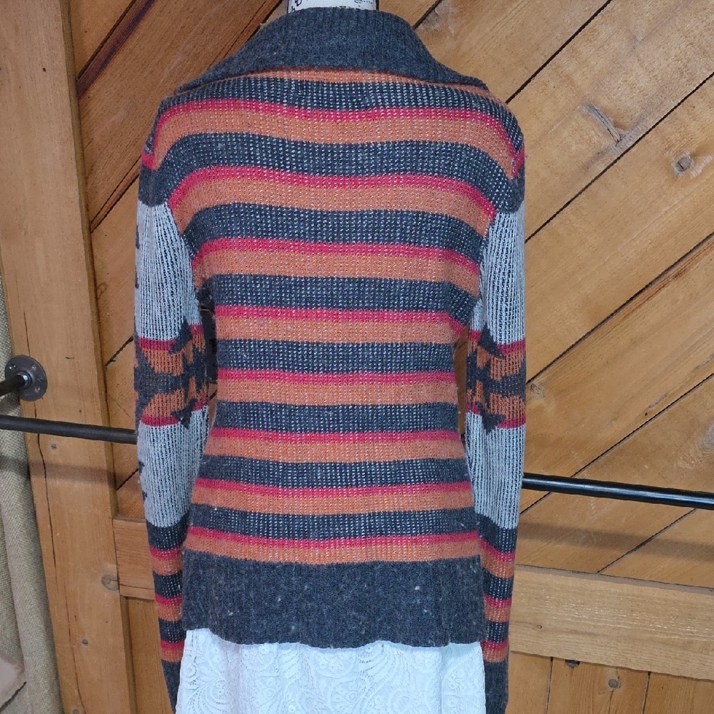 Nixon Womens Southwestern Geometric Knit Cardigan Sweater Grey Orange Small - Picture 3 of 6